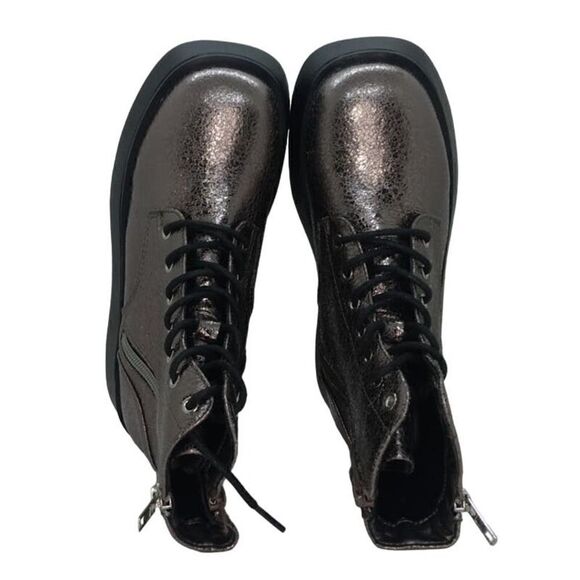 Steve Madden Womens NEW Designer Pewter Glitter Combat Boots w/Zipper - sz. 4 - Picture 3 of 6